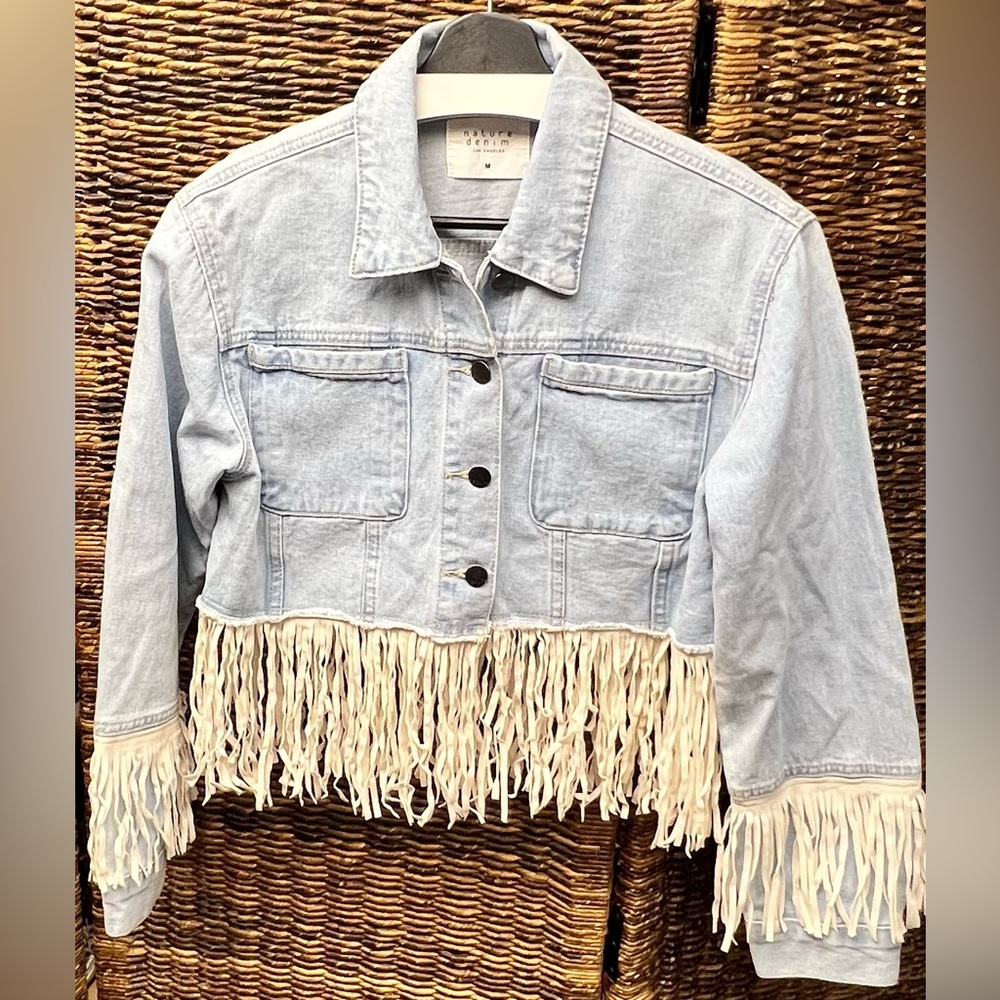 Nature Denim- Light Blue Jacket with Fringe- Medium